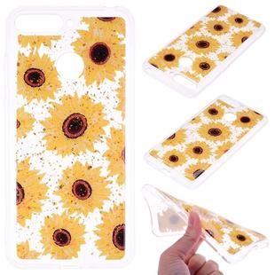 Cartoon Pattern Gold Foil Style Dropping Glue TPU Soft Protective Case for Huawei Y6 (2018)(Sunflower)