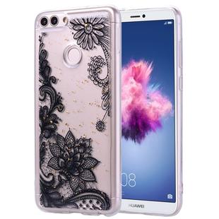 Cartoon Pattern Gold Foil Style Dropping Glue TPU Soft Protective Case for Huawei P Smart / Enjoy 7S(Black Lace)