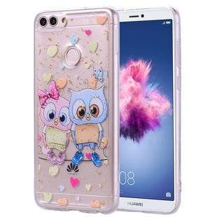 Cartoon Pattern Gold Foil Style Dropping Glue TPU Soft Protective Case for Huawei P Smart / Enjoy 7S(Loving Owl)