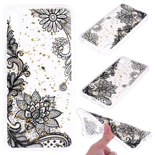 Cartoon Pattern Gold Foil Style Dropping Glue TPU Soft Protective Case for Huawei Enjoy 9(Black Lace)