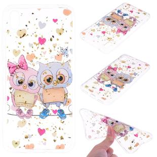 Cartoon Pattern Gold Foil Style Dropping Glue TPU Soft Protective Case for Huawei Enjoy 9(Loving Owl)