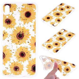 Cartoon Pattern Gold Foil Style Dropping Glue TPU Soft Protective Case for Huawei Enjoy 9(Sunflower)