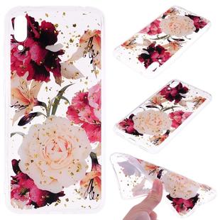 Cartoon Pattern Gold Foil Style Dropping Glue TPU Soft Protective Case for Huawei Enjoy 9(Flower)
