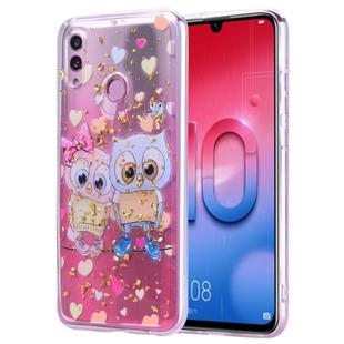 Cartoon Pattern Gold Foil Style Dropping Glue TPU Soft Protective Case for Huawei Honor 10 Lite(Loving Owl)