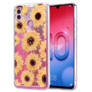 Cartoon Pattern Gold Foil Style Dropping Glue TPU Soft Protective Case for Huawei Honor 10 Lite(Sunflower)