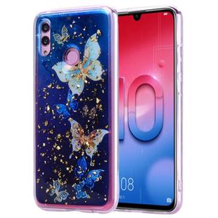 Cartoon Pattern Gold Foil Style Dropping Glue TPU Soft Protective Case for Huawei Honor 10 Lite(Blue Butterfly)
