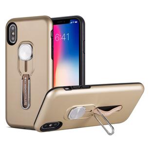 Shockproof TPU + PC Protective Case with Holder For iPhone XS / X(Gold)