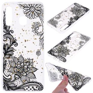 Cartoon Pattern Gold Foil Style Dropping Glue TPU Soft Protective Case for Galaxy A20e(Black Lace)