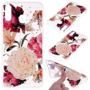 Cartoon Pattern Gold Foil Style Dropping Glue TPU Soft Protective Case for Galaxy A40(Flower)