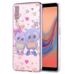 Cartoon Pattern Gold Foil Style Dropping Glue TPU Soft Protective Case for Galaxy A7 (2018) / A750(Loving Owl)