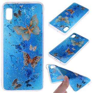 Cartoon Pattern Gold Foil Style Dropping Glue TPU Soft Protective Case for Galaxy A10e(Blue Butterfly)