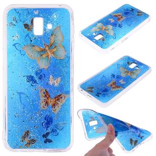 Cartoon Pattern Gold Foil Style Dropping Glue TPU Soft Protective Case for Galaxy J6+(Blue Butterfly)