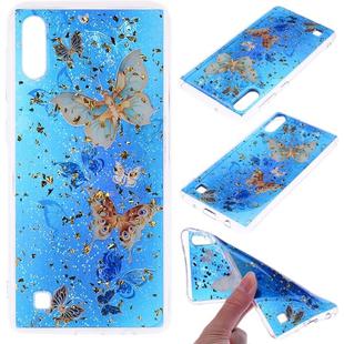 Cartoon Pattern Gold Foil Style Dropping Glue TPU Soft Protective Case for Galaxy M10(Blue Butterfly)