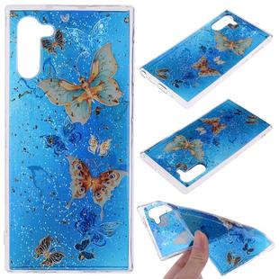 Cartoon Pattern Gold Foil Style Dropping Glue TPU Soft Protective Case for Galaxy Note 10(Blue Butterfly)