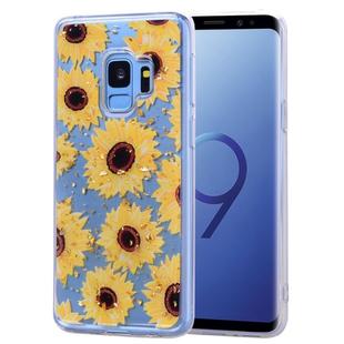 Cartoon Pattern Gold Foil Style Dropping Glue TPU Soft Protective Case for Galaxy S9(Sunflower)