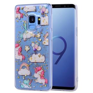 Cartoon Pattern Gold Foil Style Dropping Glue TPU Soft Protective Case for Galaxy S9(Pony)