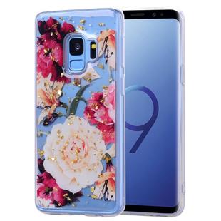 Cartoon Pattern Gold Foil Style Dropping Glue TPU Soft Protective Case for Galaxy S9(Flower)