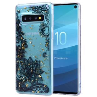 Cartoon Pattern Gold Foil Style Dropping Glue TPU Soft Protective Case for Galaxy S10(Black Lace)