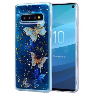 Cartoon Pattern Gold Foil Style Dropping Glue TPU Soft Protective Case for Galaxy S10(Blue Butterfly)