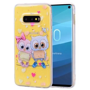 For Galaxy S10e Cartoon Pattern Gold Foil Style Dropping Glue TPU Soft Protective Case(Loving Owl)