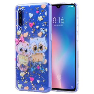 Cartoon Pattern Gold Foil Style Dropping Glue TPU Soft Protective Case for Xiaomi Mi 9(Loving Owl)