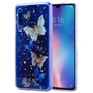 Cartoon Pattern Gold Foil Style Dropping Glue TPU Soft Protective Case for Xiaomi Mi 9(Blue Butterfly)