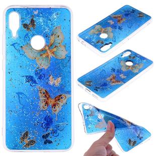 Cartoon Pattern Gold Foil Style Dropping Glue TPU Soft Protective Case for Xiaomi Redmi Note 7(Blue Butterfly)