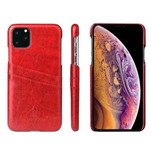 For iPhone 11 Fierre Shann Retro Oil Wax Texture PU Leather Case with Card Slots (Red)