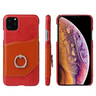 For iPhone 11 Pro Fierre Shann Oil Wax Texture Genuine Leather Back Cover Case with 360 Degree Rotation Holder & Card Slot (Red)
