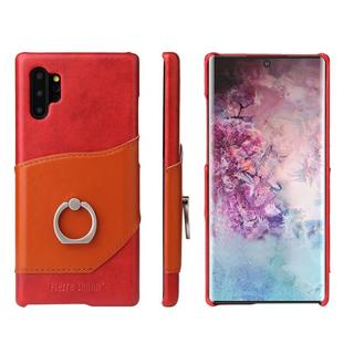 Fierre Shann Oil Wax Texture Genuine Leather Back Cover Case with 360 Degree Rotation Holder & Card Slot for Galaxy Note 10+(Red)