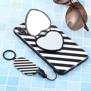 For iPhone XS Max Love Mirror MobilePhone Protection Back Cover Case with Ring Hanging Rope & Holder(Stripe)