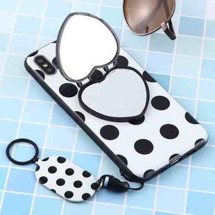 For iPhone XS Max Love Mirror MobilePhone Protection Back Cover Case with Ring Hanging Rope & Holder(Black Polka Dots)