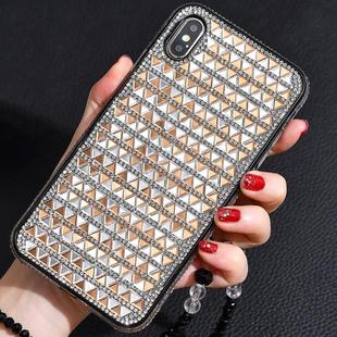 For iPhone X / XS TPU + Epoxy Triangular Glass Diamond Phone Protective Case(Gold)