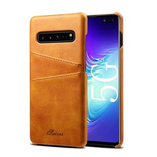 Suteni Calf Texture Back Cover Protective Case with Card Slots for Galaxy S10 5G(Khaki)