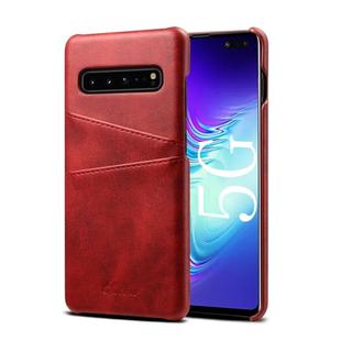 Suteni Calf Texture Back Cover Protective Case with Card Slots for Galaxy S10 5G(Red)