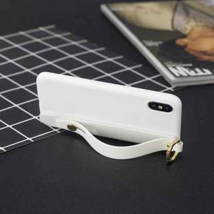 For iPhone XS Max Shockproof Solid Color TPU Case with Wristband(White)