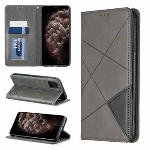 For iPhone 11 Pro Max Rhombus Texture Horizontal Flip Magnetic Leather Case with Holder & Card Slots & Wallet (Grey)