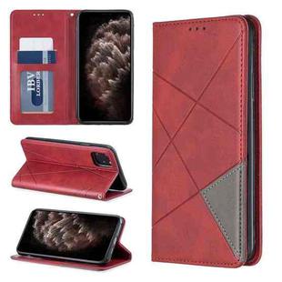 For iPhone 11 Pro Max Rhombus Texture Horizontal Flip Magnetic Leather Case with Holder & Card Slots & Wallet (Red)
