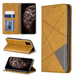 For iPhone 11 Pro Max Rhombus Texture Horizontal Flip Magnetic Leather Case with Holder & Card Slots & Wallet (Yellow)