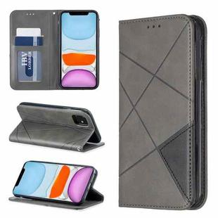 For iPhone 11 Rhombus Texture Horizontal Flip Magnetic Leather Case with Holder & Card Slots & Wallet (Grey)