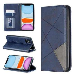 For iPhone 11 Rhombus Texture Horizontal Flip Magnetic Leather Case with Holder & Card Slots & Wallet (Blue)