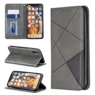 For iPhone X / XS Rhombus Texture Horizontal Flip Magnetic Leather Case with Holder & Card Slots & Wallet(Grey)