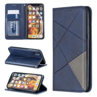 For iPhone X / XS Rhombus Texture Horizontal Flip Magnetic Leather Case with Holder & Card Slots & Wallet(Blue)