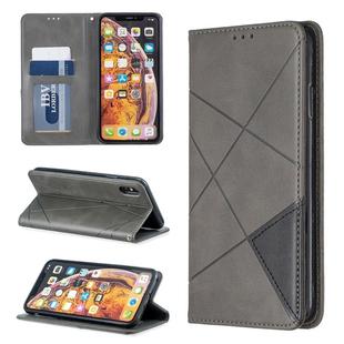 For iPhone XS Max Rhombus Texture Horizontal Flip Magnetic Leather Case with Holder & Card Slots & Wallet(Grey)