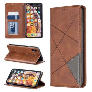 For iPhone XS Max Rhombus Texture Horizontal Flip Magnetic Leather Case with Holder & Card Slots & Wallet(Brown)