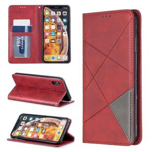 For iPhone XS Max Rhombus Texture Horizontal Flip Magnetic Leather Case with Holder & Card Slots & Wallet(Red)