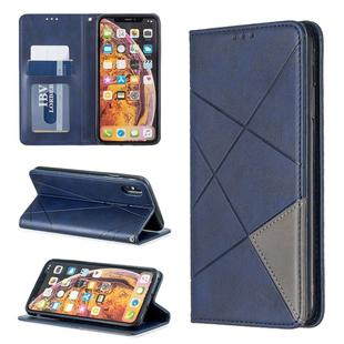 For iPhone XS Max Rhombus Texture Horizontal Flip Magnetic Leather Case with Holder & Card Slots & Wallet(Blue)