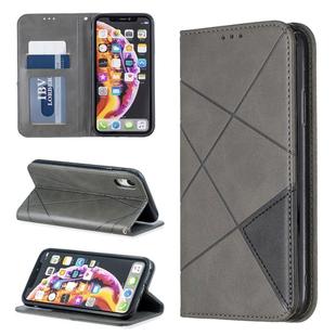 For iPhone XR Rhombus Texture Horizontal Flip Magnetic Leather Case with Holder & Card Slots & Wallet(Grey)