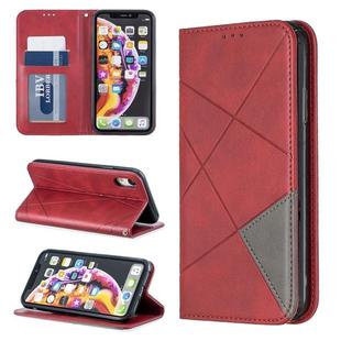 For iPhone XR Rhombus Texture Horizontal Flip Magnetic Leather Case with Holder & Card Slots & Wallet(Red)