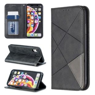 For iPhone XR Rhombus Texture Horizontal Flip Magnetic Leather Case with Holder & Card Slots & Wallet(Black)